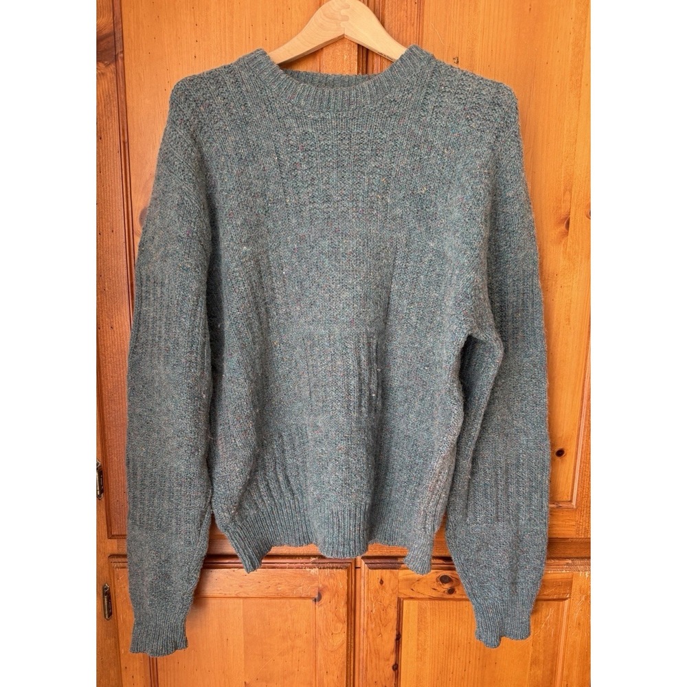 Northern Isles Sweater Men's L Green Ramie Waffle Knit Fisherman Chunky Wool